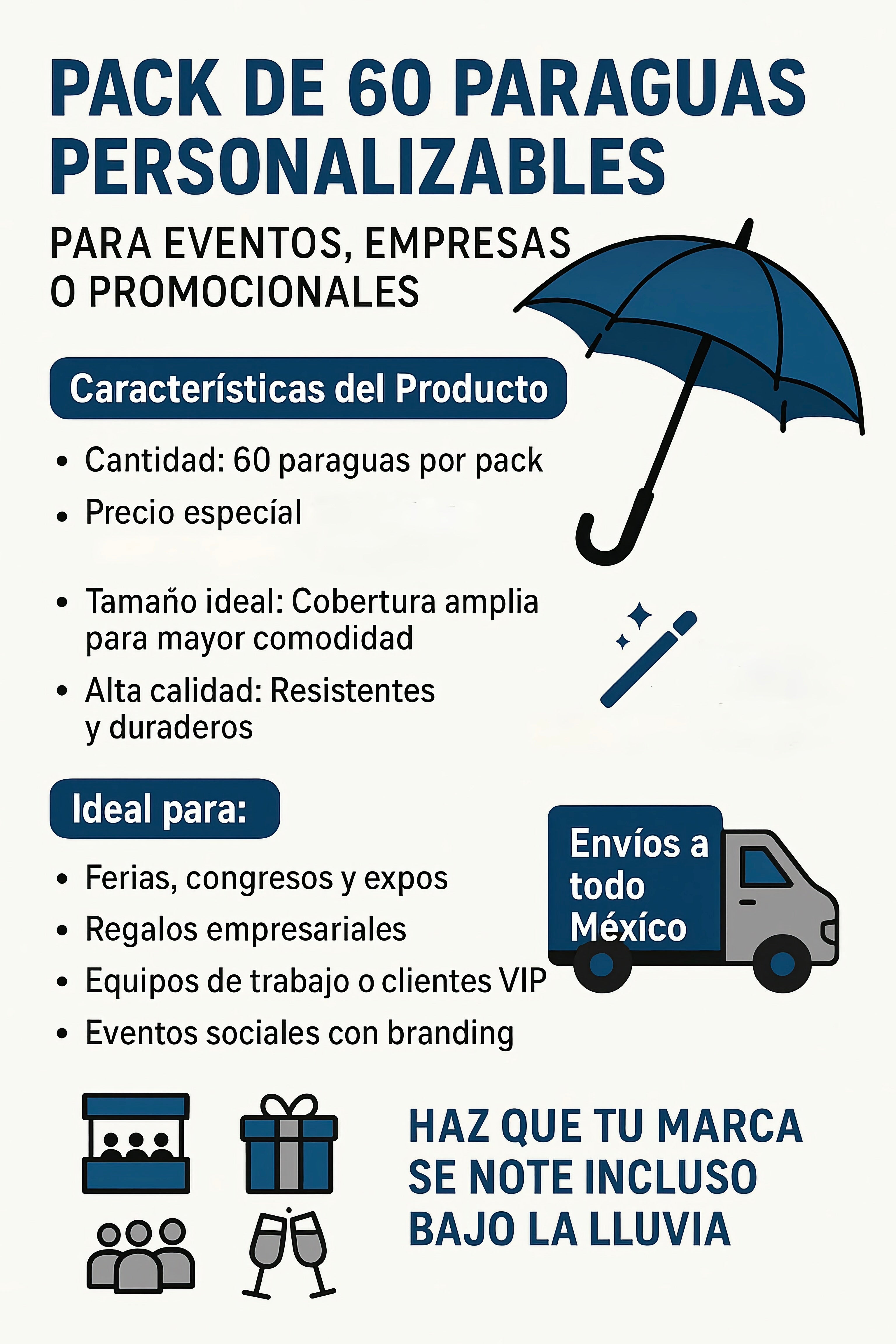 Paraguas Blanco Publicitario (Caja Con 60 Piezas)